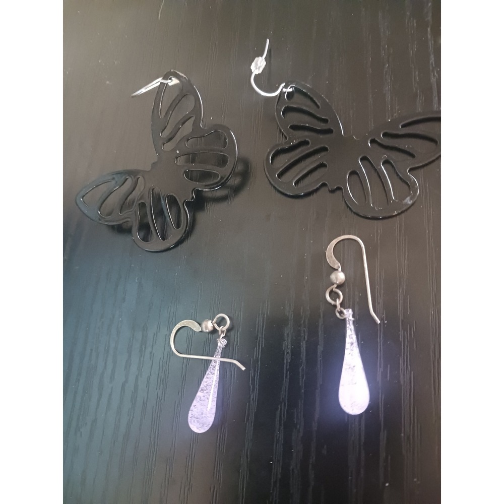 Earring Bundle Black Butterfly Cutout & Purple Teardrop Dangle Earrings 2 Pairs
